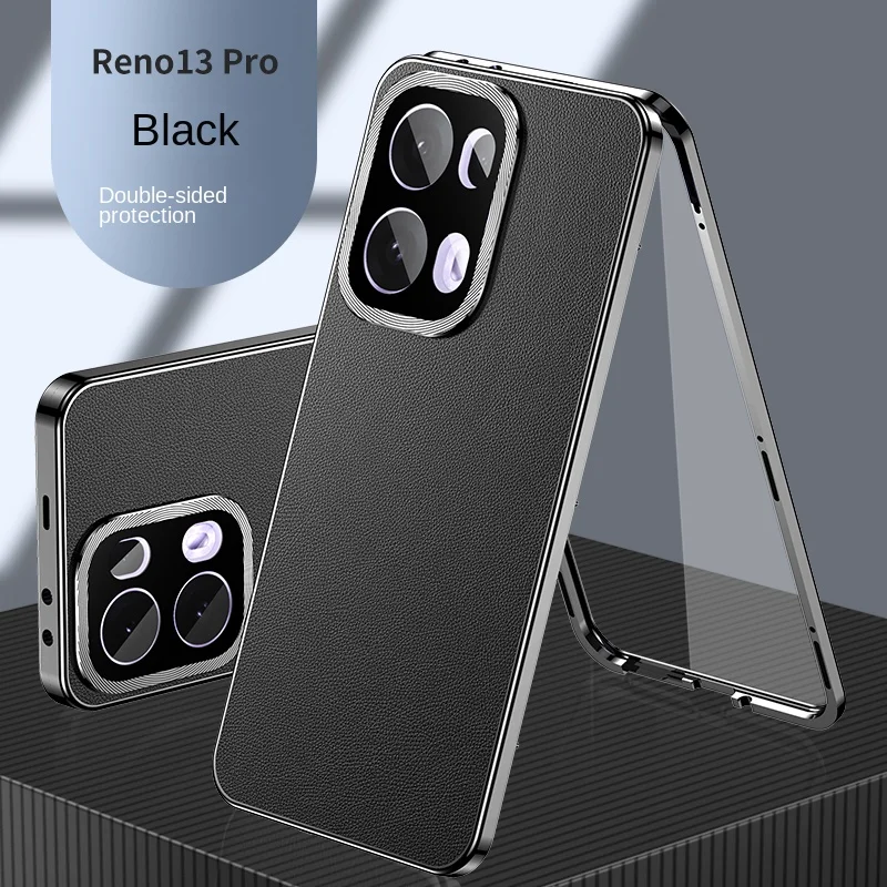 

360-градусный металлический бампер с полной защитой, прозрачный передний стеклянный чехол для Oppo Reno 13 Pro 5G CPH2697, защитная задняя крышка из искусственной кожи