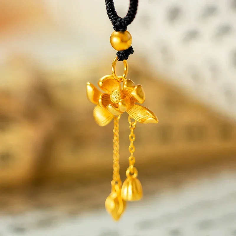 

Chinese Style Ancient Brass Plating 3D Lotus Shaped Tassels Sweater Necklace Women Party HanFu Cheongsam Mother Gift Jewelry