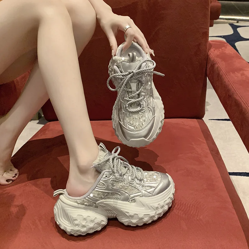 

Tire Bottom Daddy Shoes Women Heelless Baotou Half Slippers 2025 New Spring and Summer Thick Sole Sneaker Casual Shoes Tide