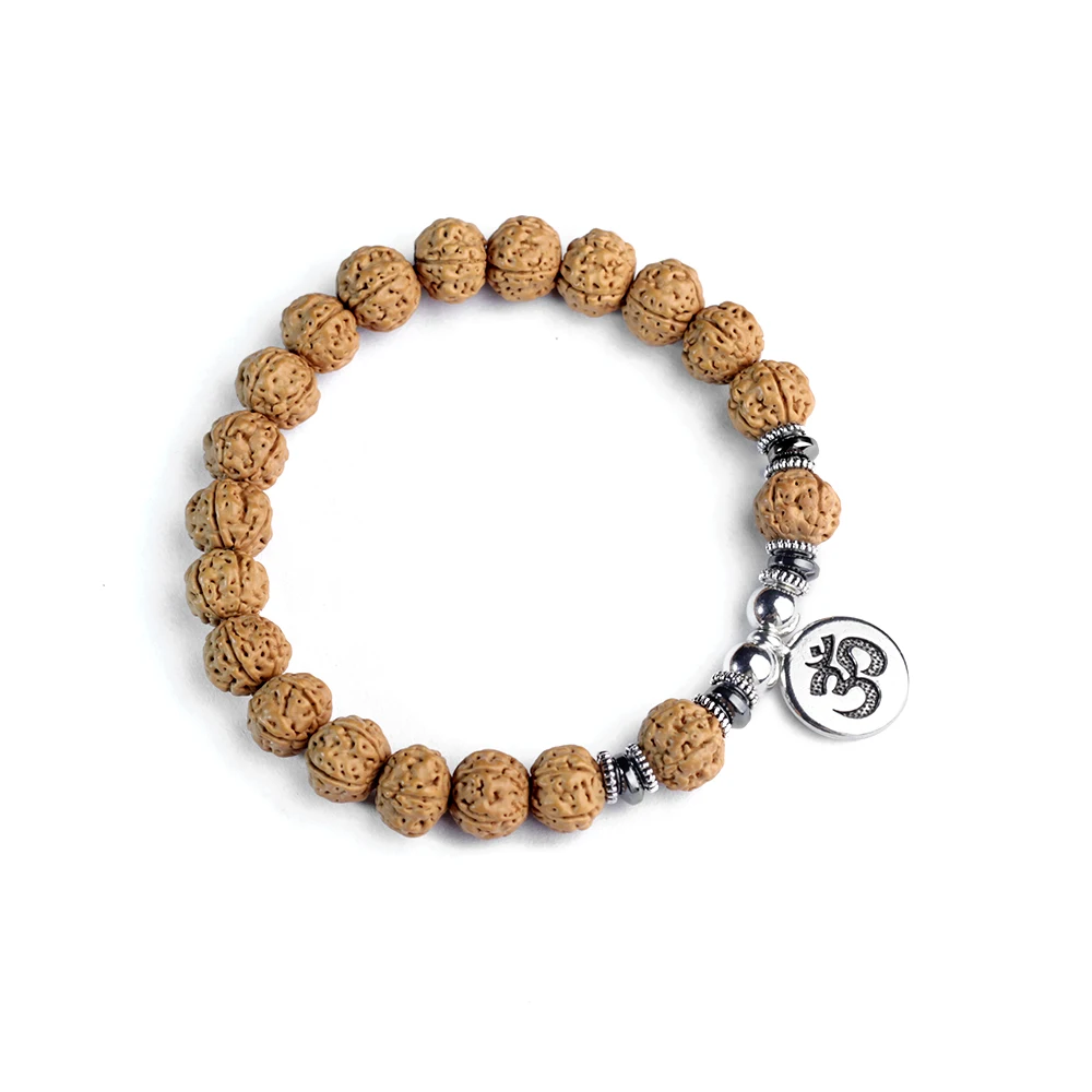 8-9mm Rudraksha mala beads Bodhi seed Bracelet with Lotus OM pendant Japamala,Natural Vajra Bodhi Jewelry Bracelet Mala Rosar