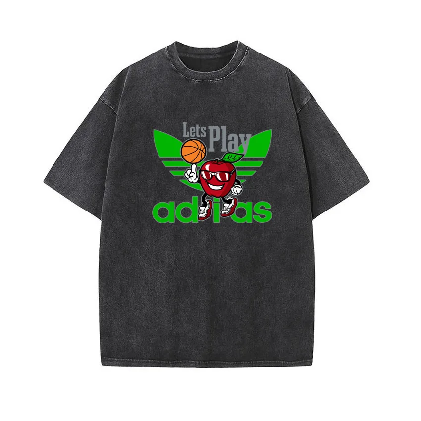 

Vintage Cotton Washed T-Shirt Anime ADI Letter Printed Harajuku Loose T Shirts Men Women Hip Hop Summer Top Short Sleeve Tee