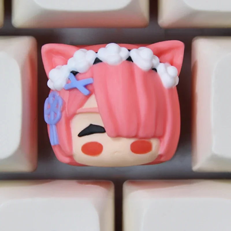 Imagem -03 - Era-personalizado 3d Anime Cartoon Keycap Original Resina Keycap Remram dos Desenhos Animados Emilia Acessórios Teclado Mecânico Presente Kawaii