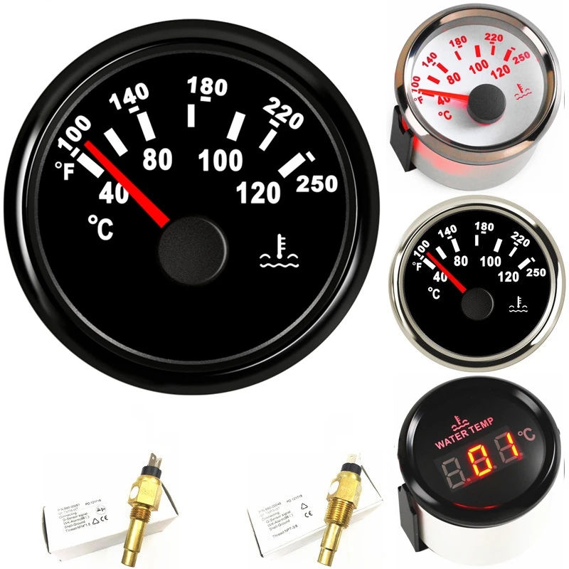 

Free Shipping Auto / Boat 52mm Water Temp Gauges 40-120Degree 100~250℉ Water Temp Sensors M14x1.5 M16x1.5 NPT3/8 Sending Unit