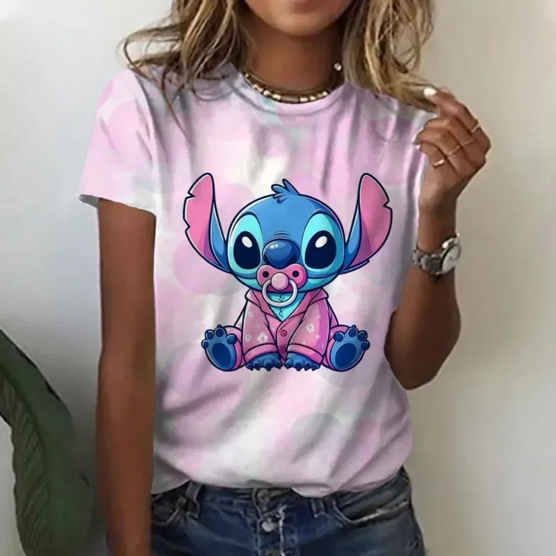 New Kawaii Lilo Stitch Print T-shirts Tops for Women Lady Autumn Children T-shirts Casual O-neck Ohana Stitch Disney T-shirts