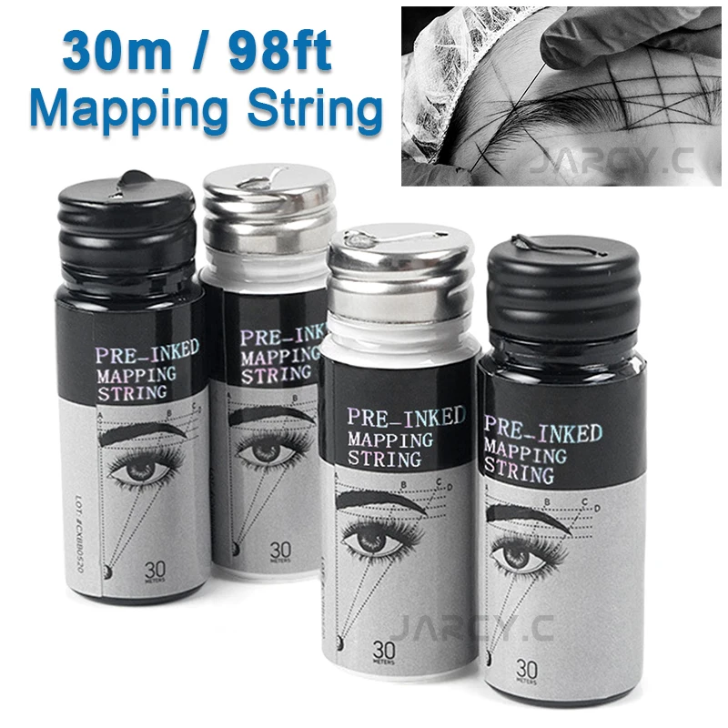 

30m Black/White Microblading Mapping String Pre-Inked Eyebrow Marker Thread Tattoo Brows Point Pre Inked PMU Mapping String