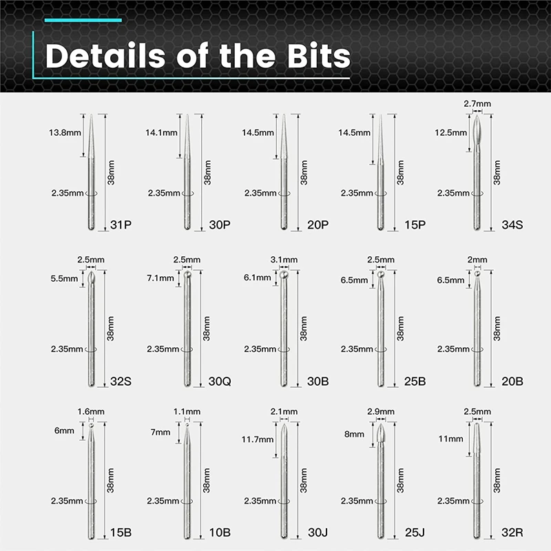 Imagem -04 - Bits de Gravura para Série Arrowmax Sgs Ferramentas Rotativas Acessórios para Madeira Escultura Faça Você Mesmo 235 mm 30 Pcs