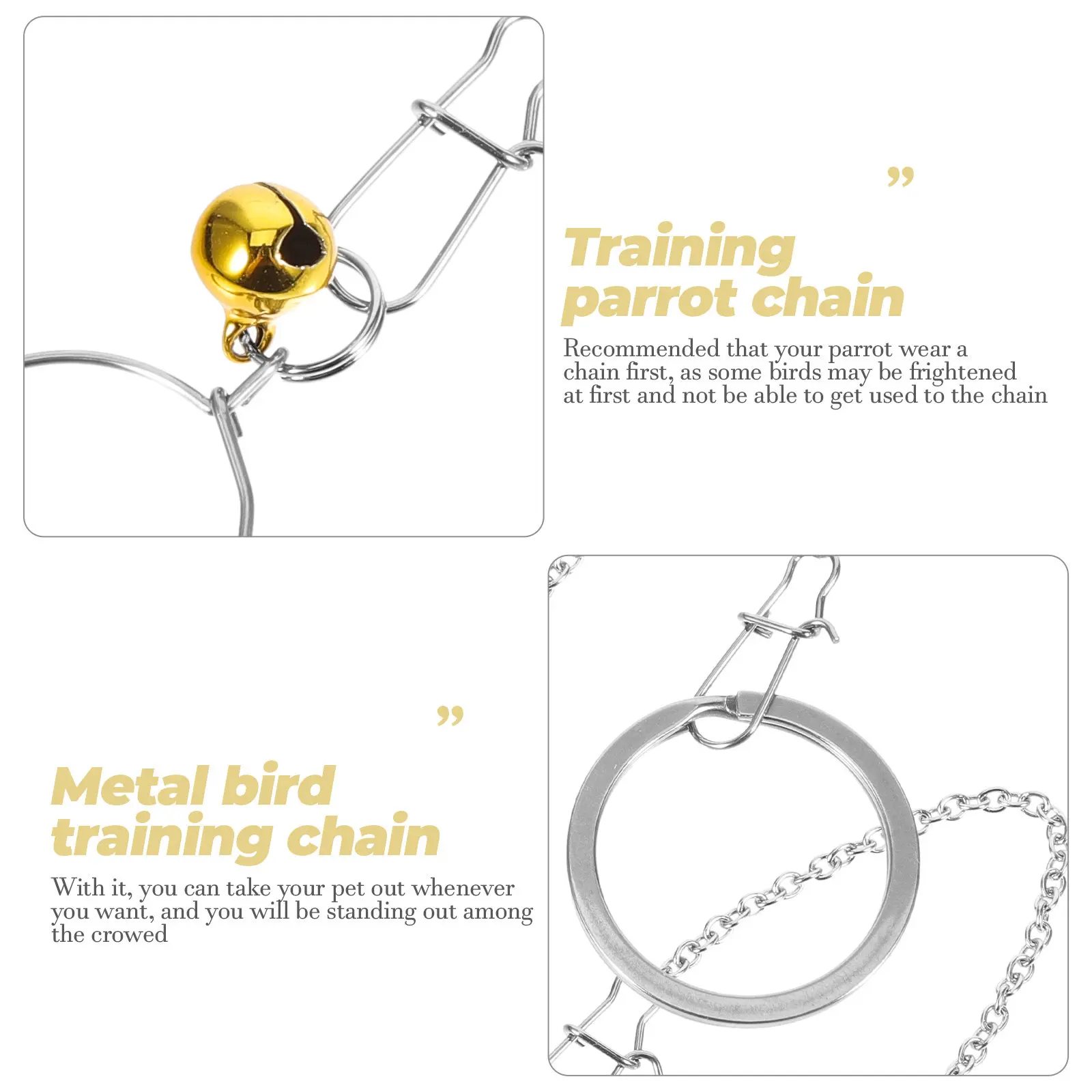 1Set Stainless Steel Bird Chain for Parrot Training Flying Harness Neck Collar Smooth Design Wear Resistant Break Resistant Bird