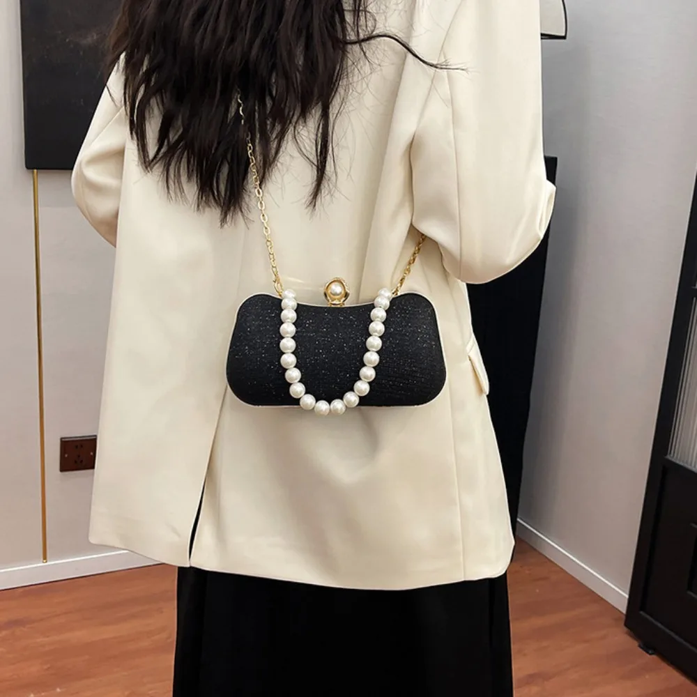 

Mini Glitter Evening Banquet Bag Large Capacity Crossbody Pearl Box Handbag Elegant Wrist Bag Ladies Clutch Bag Party