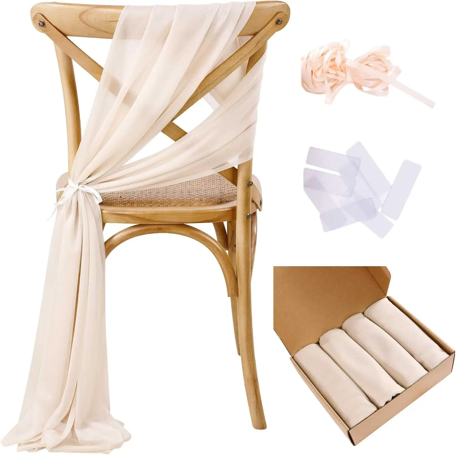 

Champagne Chair Sashes Bows 64 Packs 8ft Long Chair Ribbons for Hotel Event Restaurant Banquet Party Chairs Decoration