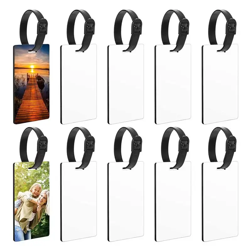 ABWZ-10PCS Luggage Tags Blank Travel Bag Baggage Tags With Strap Double Sided MDF Suitcase Label Tag