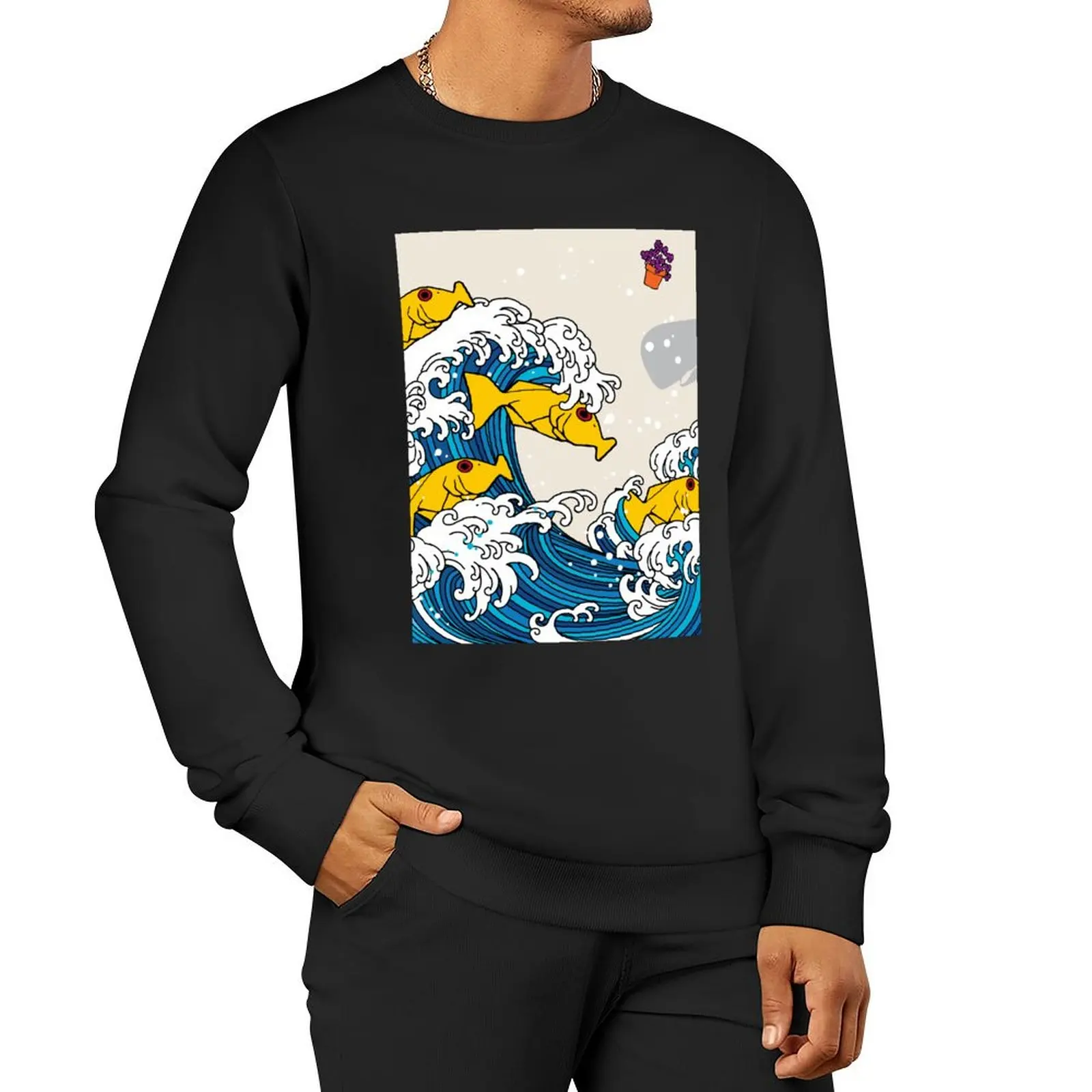 

The Great Wave of Babel Fish Hitchhikers Guide Pullover Hoodie korean autumn clothes winter man sweatshirt