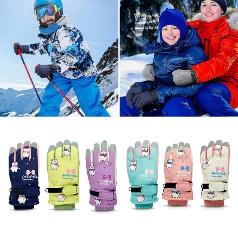 Winter Mittens Kids Ski Gloves Waterproof Thermal Gloves with Cartoon Pattern Children Boys Girls Outdoor Sports Gloves A2UB