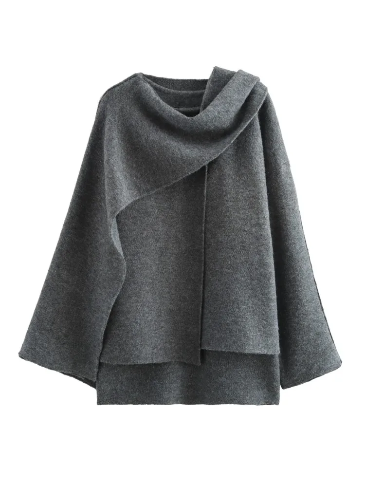 Autumn Winter New Personality Fashion Top Women's Popular Solid Color Cloak Knitted Loose Cardigan Long-sleeved Sweater Jacket