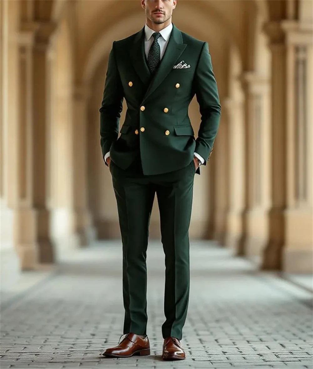 

Elegant Double Breasted Men's Suits Two Pieces Slim Fit Formal Suits Wedding Party Business Office Wear Tuxedo (Jacket+Pants)