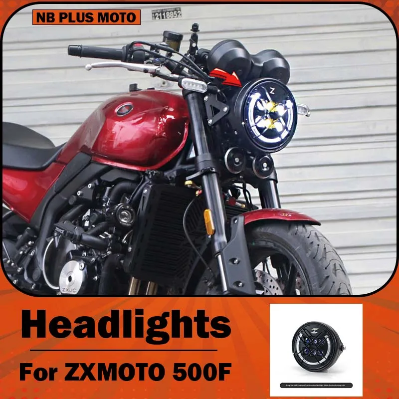 【Premium】For ZXMOTO 500F Modified Compound Eye Headlight Assembly with Bright LED Round Lights – Front Headlights, High and Low