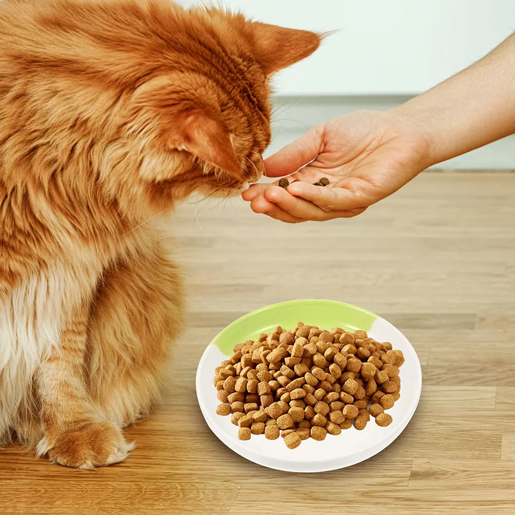 2 قطعة لوحة القط السيراميك لتغذية الحيوانات الأليفة الضحلة حواف مستديرة آمنة الاستخدام اليومي قابل للغسل أثار طبق للقطط وعاء طعام طبق الكلب المنزلية #1