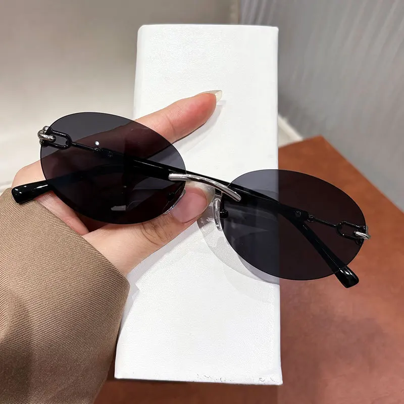 Vintage randlose kleine runde Sonnenbrille für Damen, neue modische elegante Sonnenbrille aus Legierung, Damen-Outdoor-Fahrbrille. – Detail 12