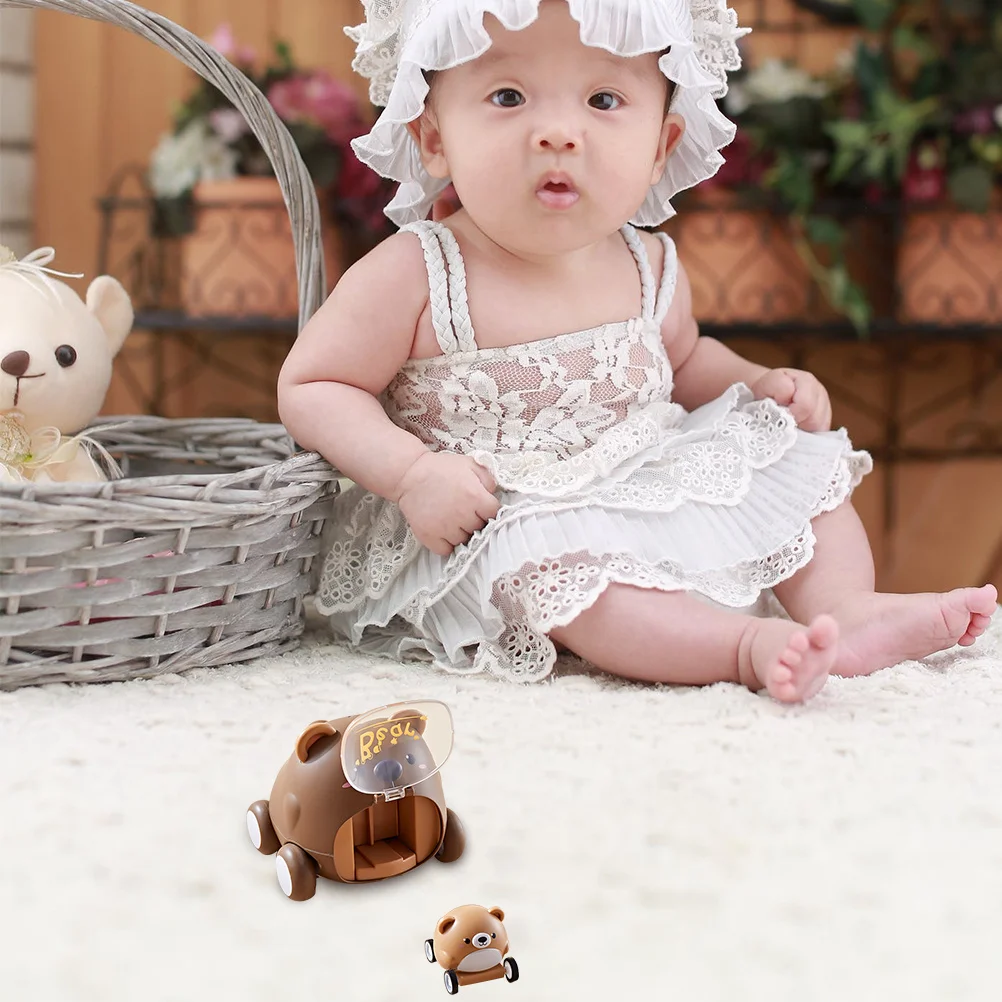 سيارة سحب للخلف للأطفال، سيارة تعليمية صغيرة على شكل دب للتنسيق بين اليد والعين، سيارة مصغرة مضحكة