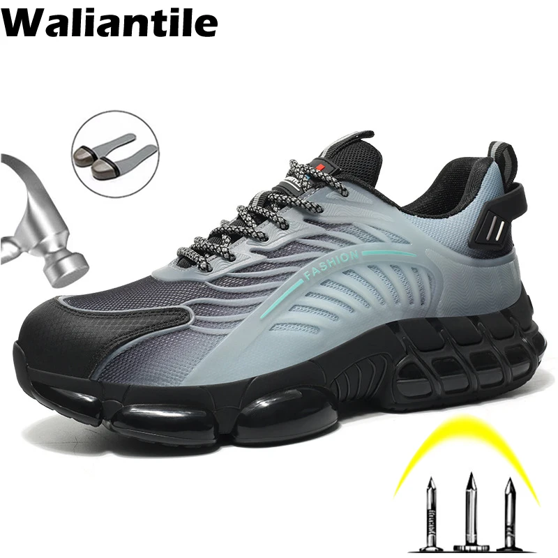 

Waliantile Fashion Safety Shoes Sneakers For Men Puncture Proof Anti-smashing Work Boots Steel Toe Indestructible Footwear Male