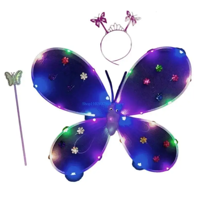 N7YF スパークリングエンジェルウィングドレスアップライトアップドレスアップコスプレ衣装女の子子供用