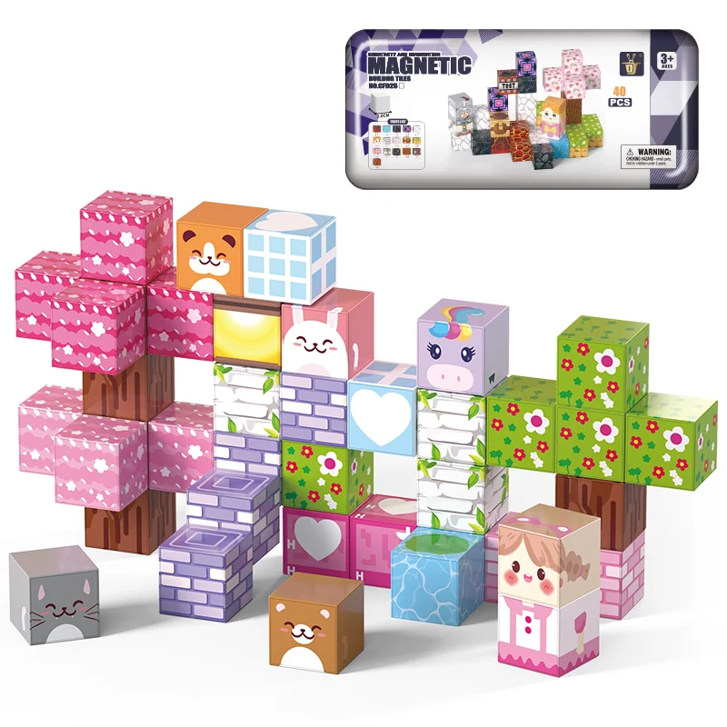 

Детский набор магнитных строительных блоков «сделай сам»: обучающие развивающие игрушки STEM, детский подарок на день рождения с портативной жестяной коробкой