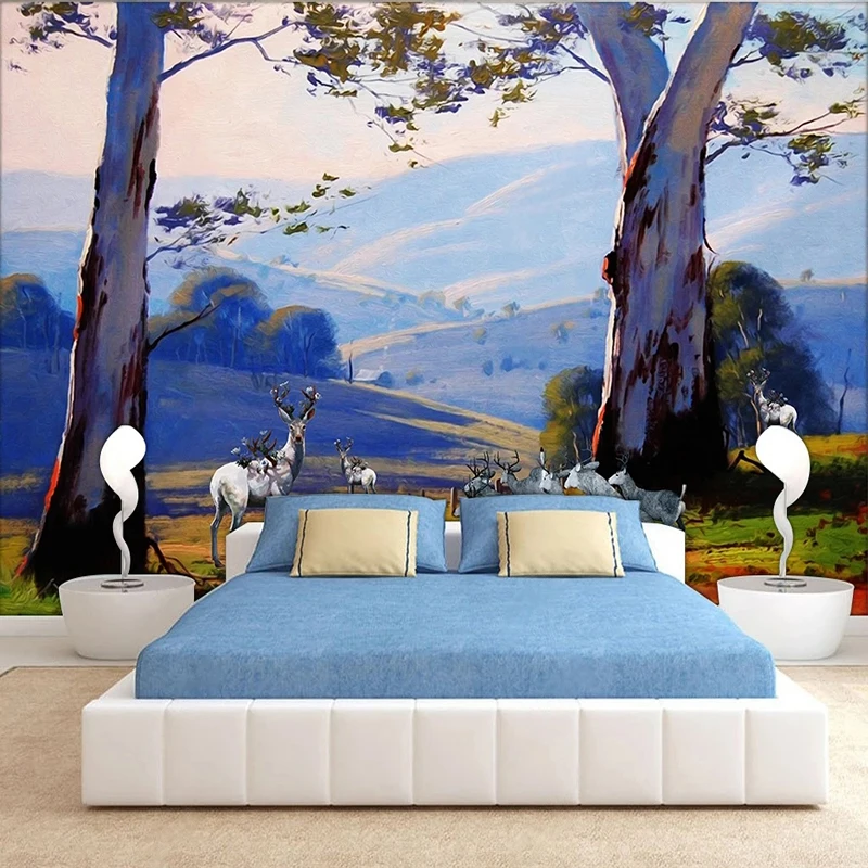 Custom 3D European Forest Landscape Deer Beautiful Scenery Photo Mural Wallpaper Living Room Bedroom Backdrop Wall Decor Mural