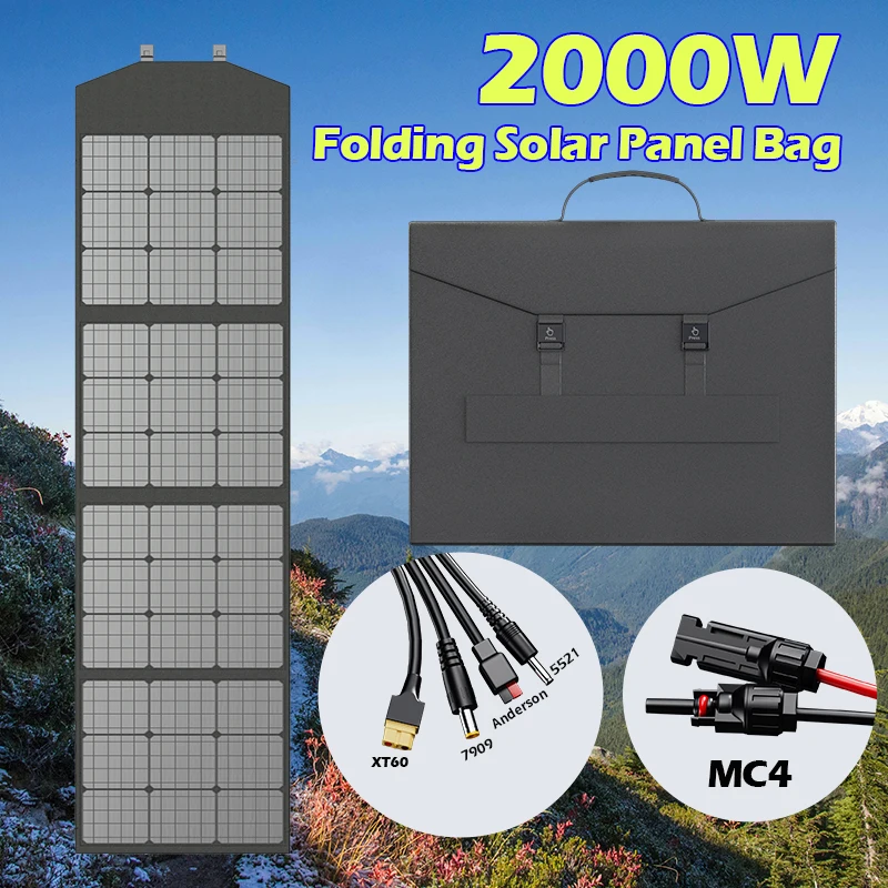 2000W/1500W/1000W/500W Foldable Solar Panel Portable Solar Charger DC Output PD Type-c QC3.0 for Phones Tablet Camping RV Trip