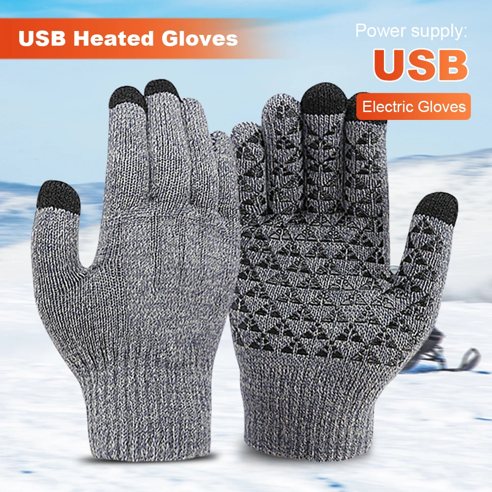 

Winter Electric Heated Gloves Full Finger Knitted Gloves Touch Screen USB Heating Gloves Hand Warmer For Outdoor Skiing Camping