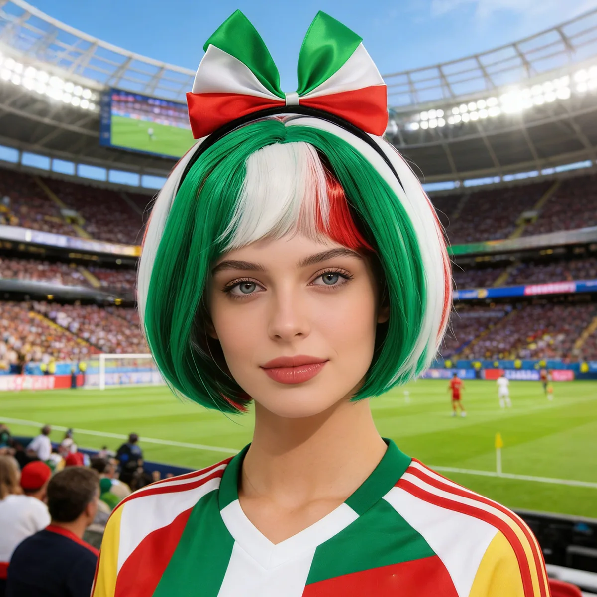 Synthetic Bob Wig Costume Party Headpiece with Butterfly Clip Hair Hoop, Student Cosplay Funny Wig for Sports Viewing Event