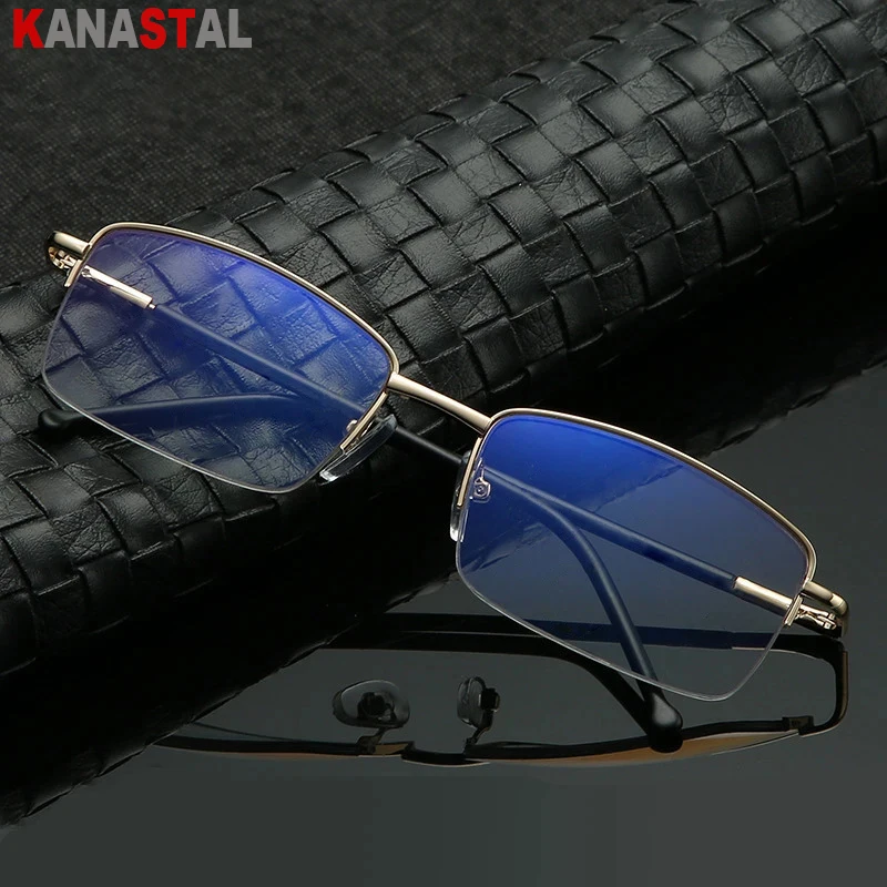 Men Reading Glasses Blue Light Blocking Presbyopic Eyewear Women Anti Fatigue Read Goggles Rimless TR90 Metal Eyeglasses Frame