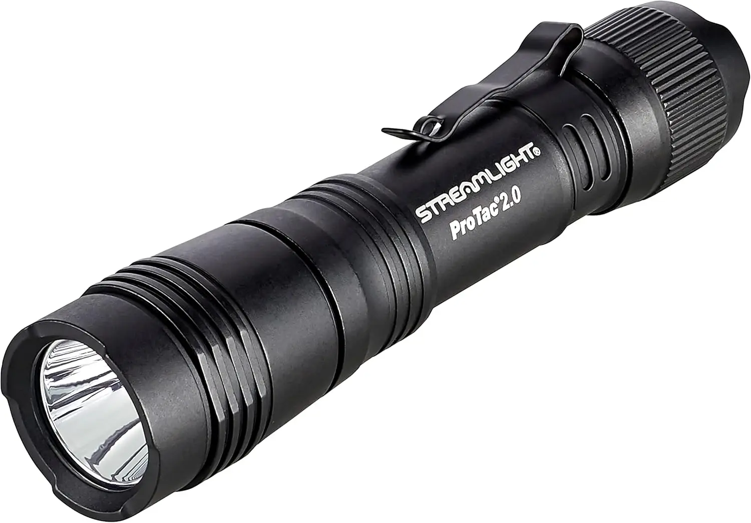 89000 ProTac 2.0 2000-Lumen Rechargeable Tactical Flashlight with USB C Cable & Holster Box Black