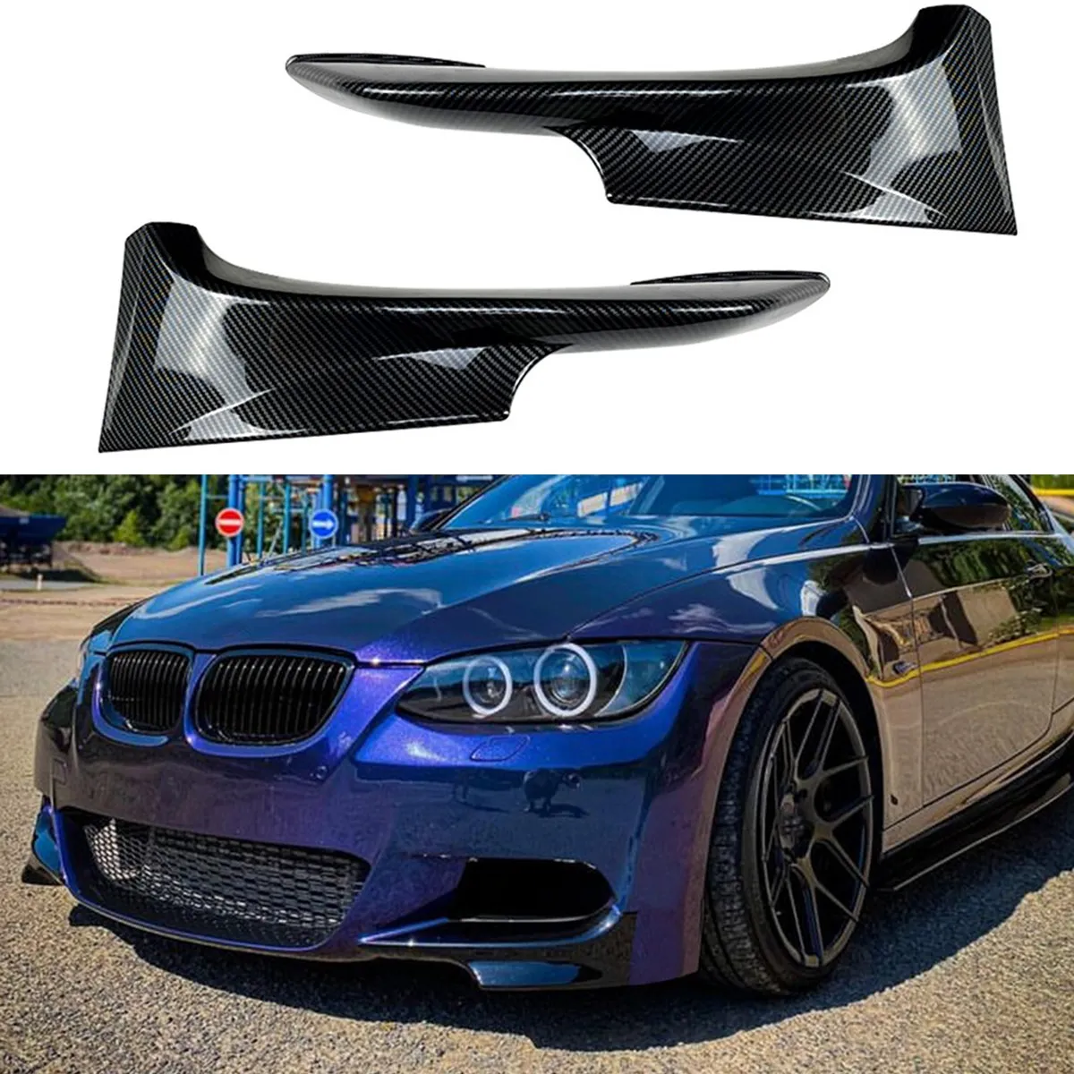 For -BMW 3 Series E92 E93 M-Tech 325I 328I Late Stage 2009-2013 Front Corner Splitters Lip Bumper Spoiler Carbon