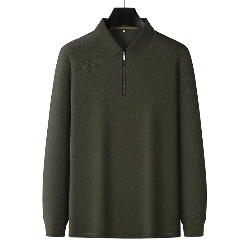 

Осенне-зимняя мужская рубашка-поло из чистого хлопка, высококачественная деловая повседневная синяя однотонная мужская официальная рубашка-поло
