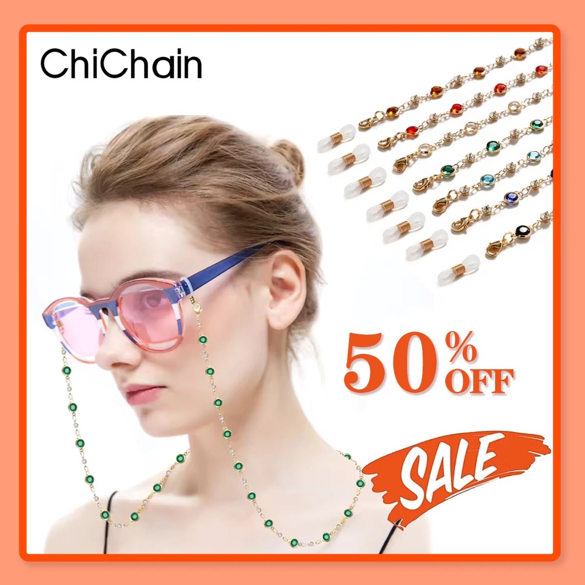 

2025 New Colorful Glass Bead Glasses Chain (1 Pack) Anti-Loss Metal Glasses Chain Multifunctional Mask Chain Glasses Accessories