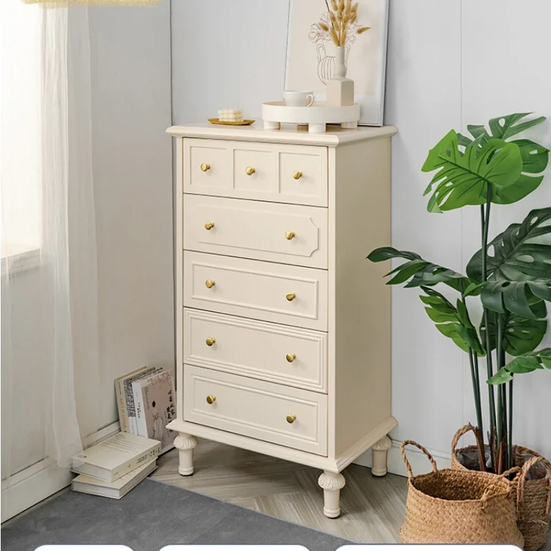 

French Living Room Wall Entrance Cabinet Minimalist Cream Color Five-Bucket Cabinet Bedroom Chest of Drawers