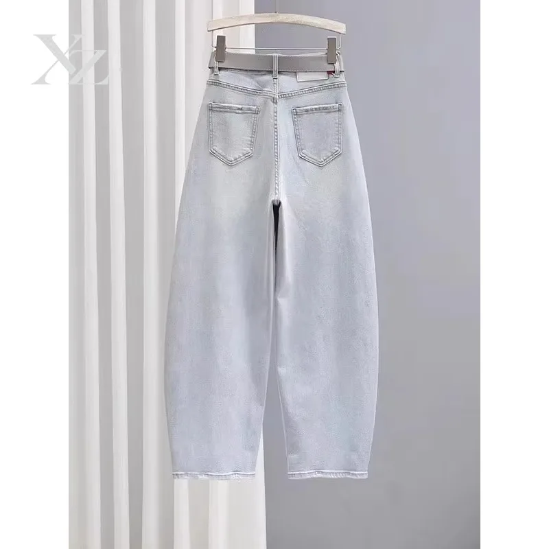Spring Summer New Loose Dad Jeans Women Wide Leg High Waist Denim Pants Elastic Banana Long Trousers Sli Slimming Effect