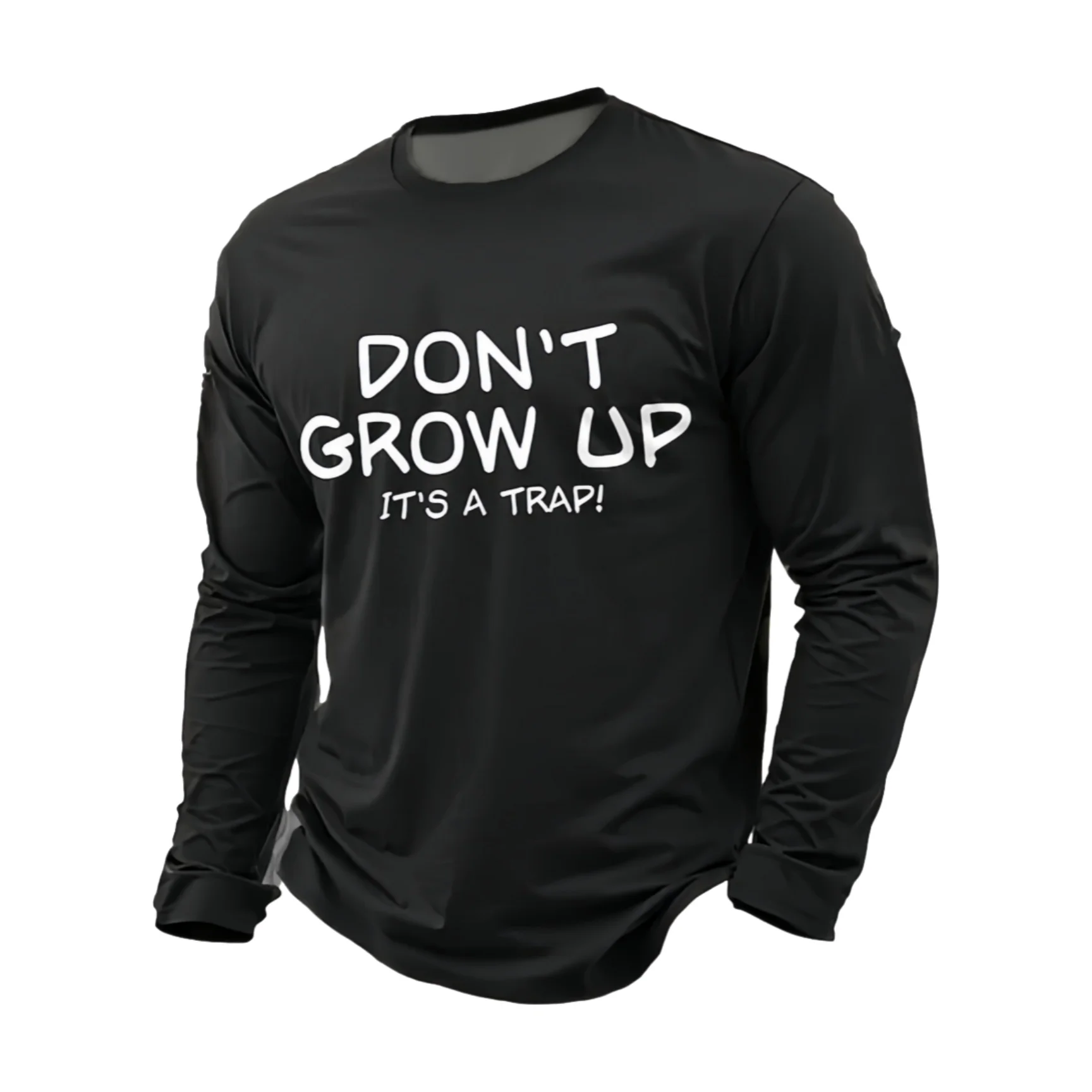 

Fashion Don't Grow Up Letter 3D Print Men's Long Sleeve T-shirts Solid Color Tops Spring And Autumn Casual O-neck Tee Streetwear