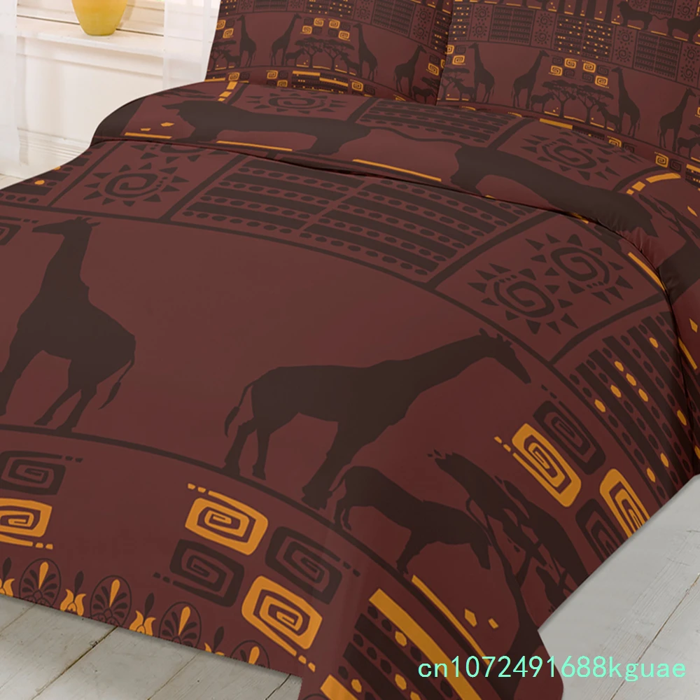 African Giraffe Lion Silhouette 3pcs Bedding Set For Double Bed Home Textile Duvet Cover Quilt Cover Pillowcase 4