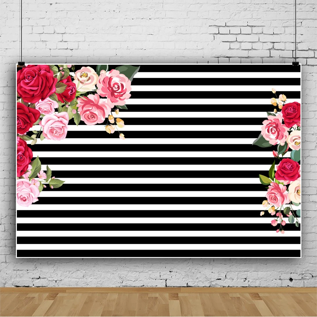 Fondo de pared de flores a rayas, telón de fondo de flores para Baby Shower, decoración del hogar, suministros de utilería para Fotos de Fiesta de cumpleaños de niños y adultos