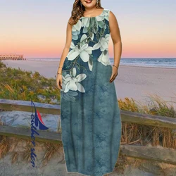 Plus Size Summer Women's Sexy Dress Holiday Female Dress Ink Floral Print Boho Elegant Casual Miss Dresses