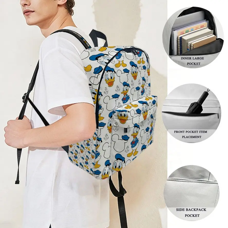 1pc Donald Duck Full Print Design Backpack, Fashionable and Simple, Unisex, Large Capacity, High-Quality Gift