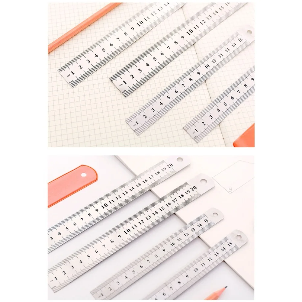 5 pcs,Thick 0.7mm, 15cm,20cm 15cm 20cm Length Stainless Steel Ruler 0.7mm Thickness Straight Shape Straight Ruler Silver Tone