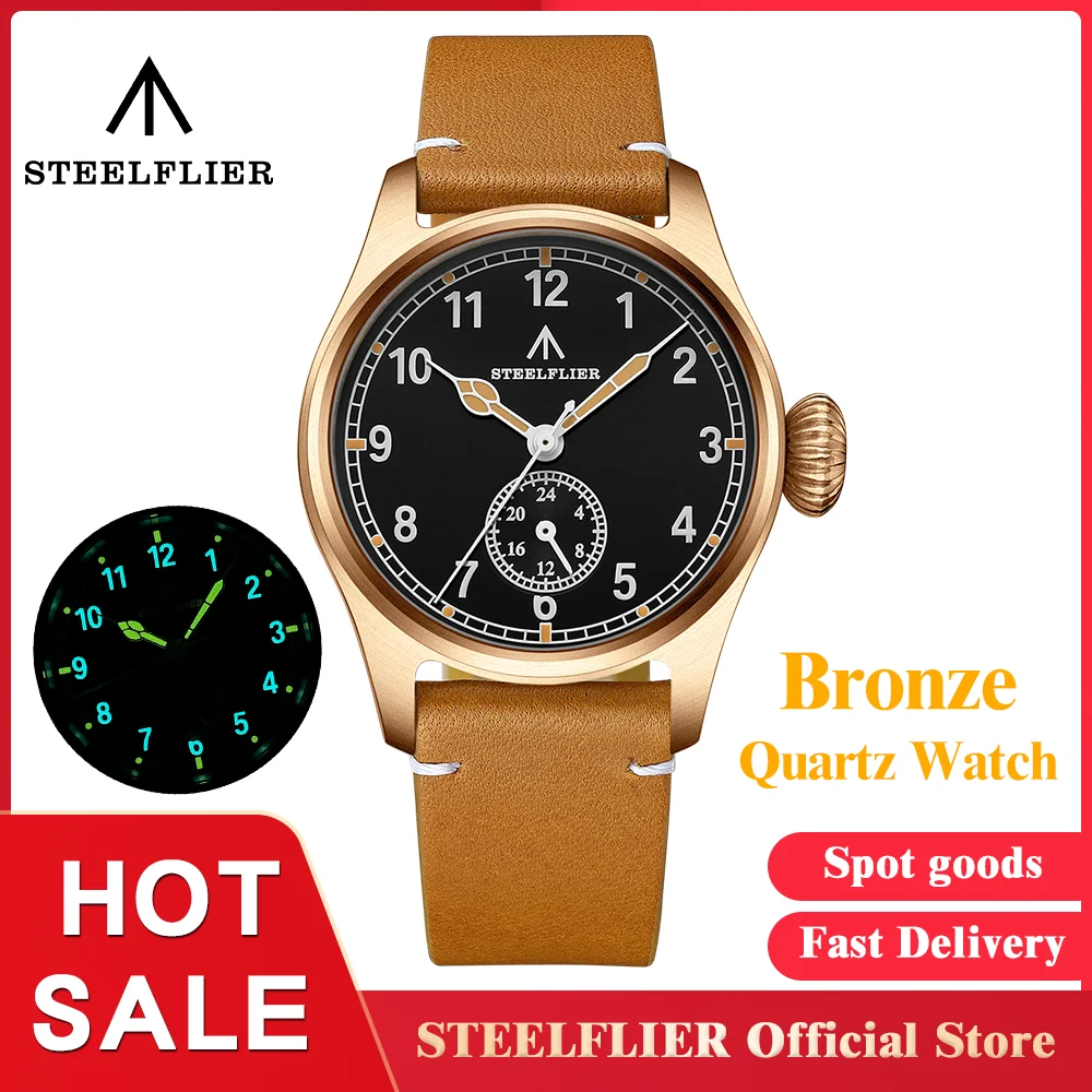 STEELFLIER Official SF746S Bronze Quartz Watch Four Pointer Sapphire Mirror VH60 Movt Swiss Luminous 20Bar Waterproof Wristwatch