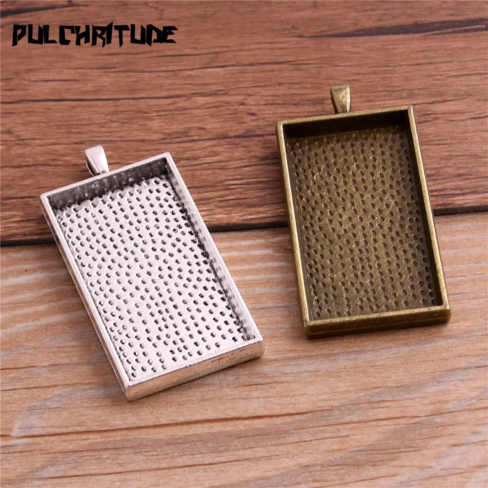 1Pcs Two Color Cabochon Pendant Base Tray Blanks 24*48mm Dia Jewelry Rectangle Bezels Diy Settings