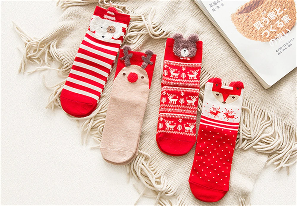 3 Paare/los frauen Casual Winter Weihnachten Socken Deer Fuchs Bär Hund Elch Baumwolle Cartoon Warme Weiche Sokken Weihnachten Geschenk dropship – Detail 4