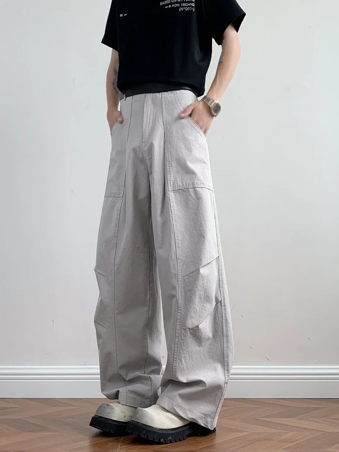 

Мужские рабочие брюки American Decosition Splice Line: свободные, широкие, прямые, повседневные, молодежные, летние, стандартного кроя