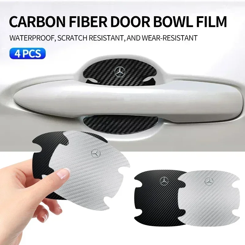 

4pc Carbon Fiber Car Door Bowl Protection Sticker Door Handle Protection Film for Mercedes Benz W211 W204 W210 W203 CLA GLA