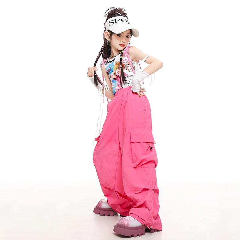 Ragazze Hip Hop Dolce Crop Top Street Dance Pantaloni cargo rosa T-shirt per bambini Pantaloni cargo Bambini Streetwear Jazz K-pop Set di vestiti