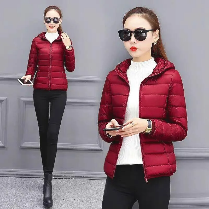 Lightweight Padded Jacket Women's Short Hooded Quilted Cotton Coat Fall Winter New Style Stand Collar Large Size Mom Fashiona...