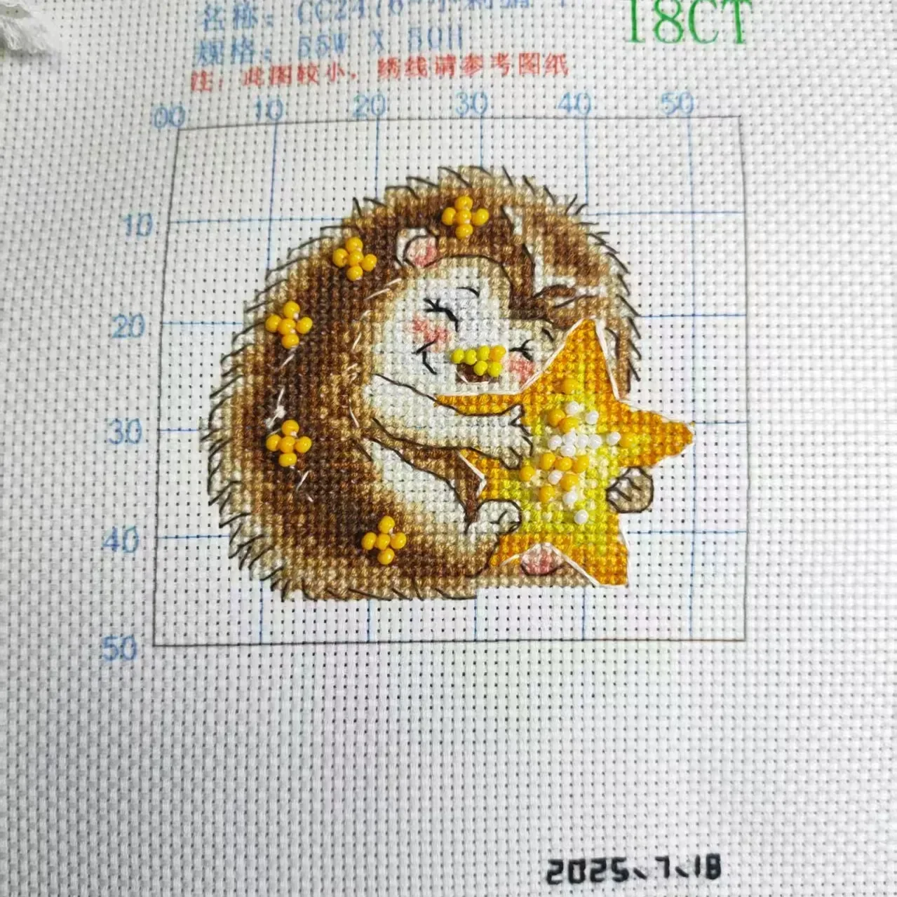 [CC2476-Little Hedgehog 1]Stamped Cross Stitch Kit for Adults and Kids, Easy Pre-Printed Canvas with Cotton Threads and Needles,